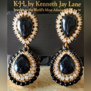 Kenneth Jay Lane (KJL) Provencal Earrings, Black/Gold.